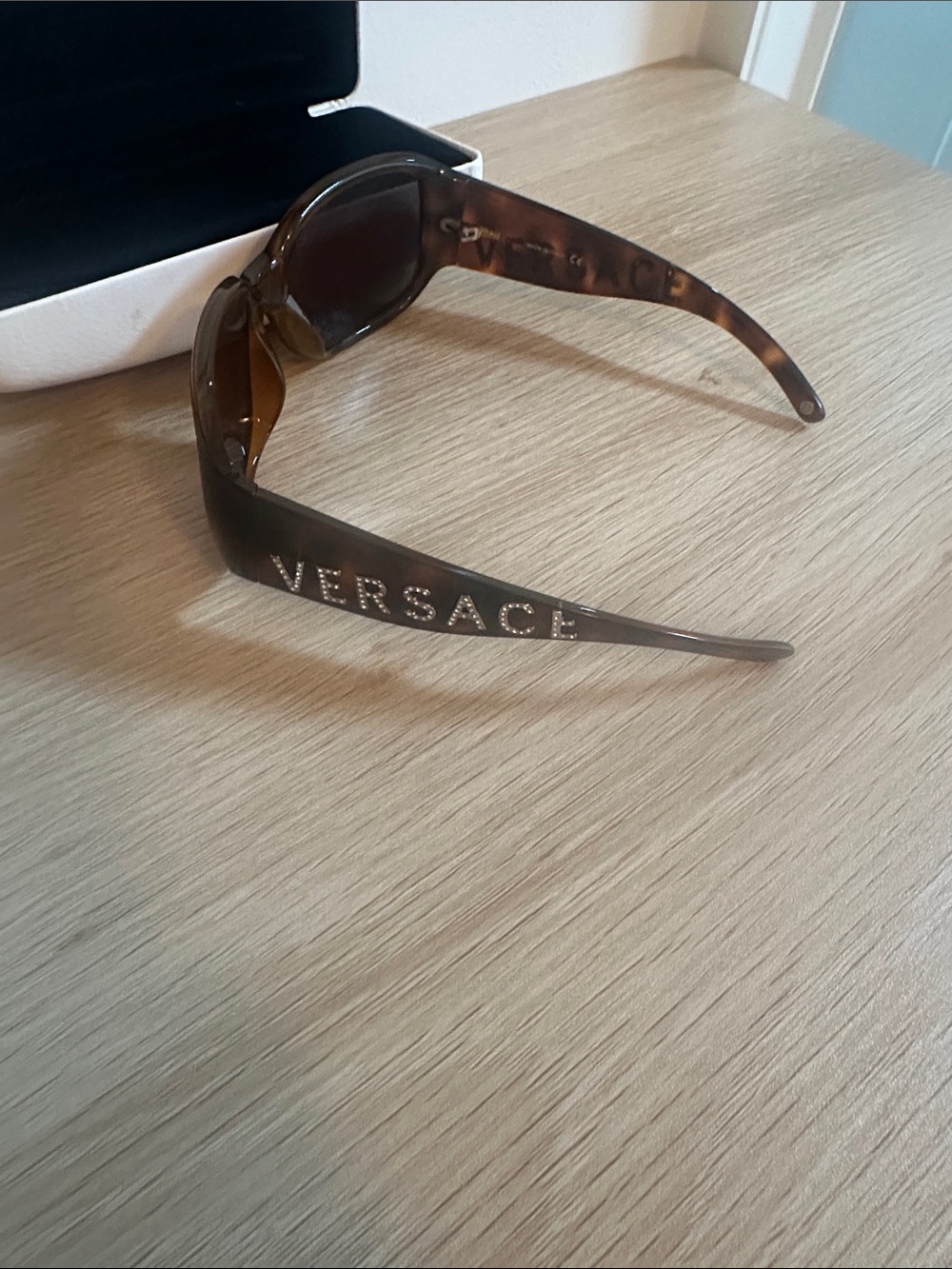 Versace Brown Tortoiseshell Sunglasses with Crystal Logo Accents
